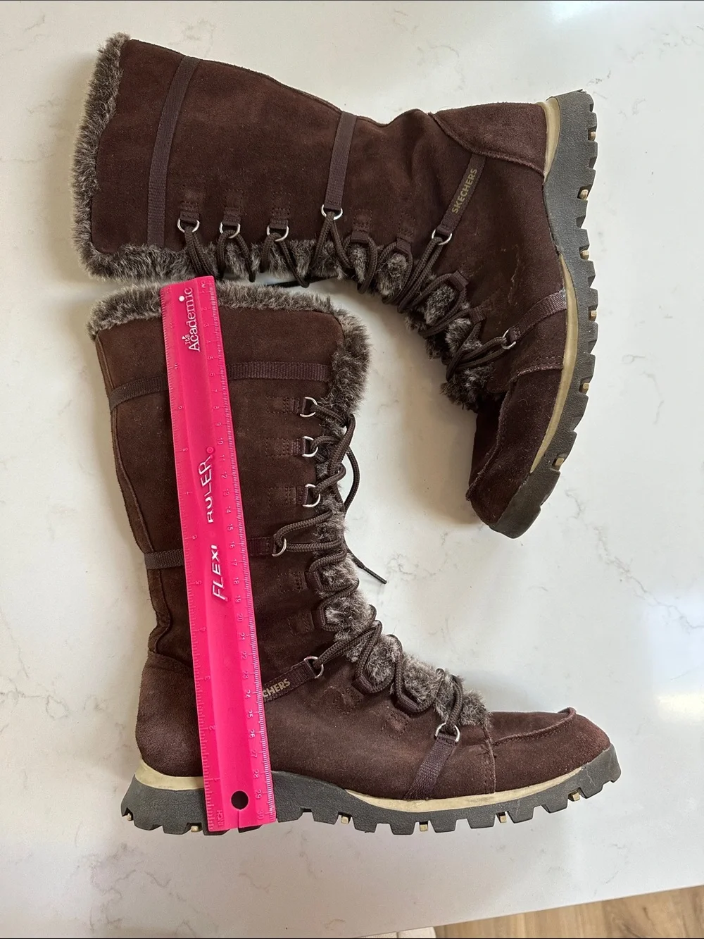 Skechers Women's Dark Brown Suede Faux-Fur Lace-Up Winter Boots